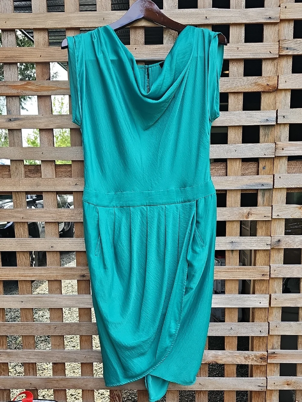 BCBGMaxAzria Teal Draped Cowl Midi Dress - Picture 1 of 9